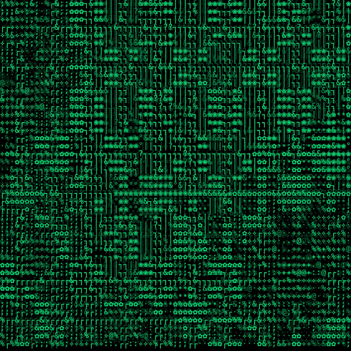 Square crop of the Digital Forest glyph grid