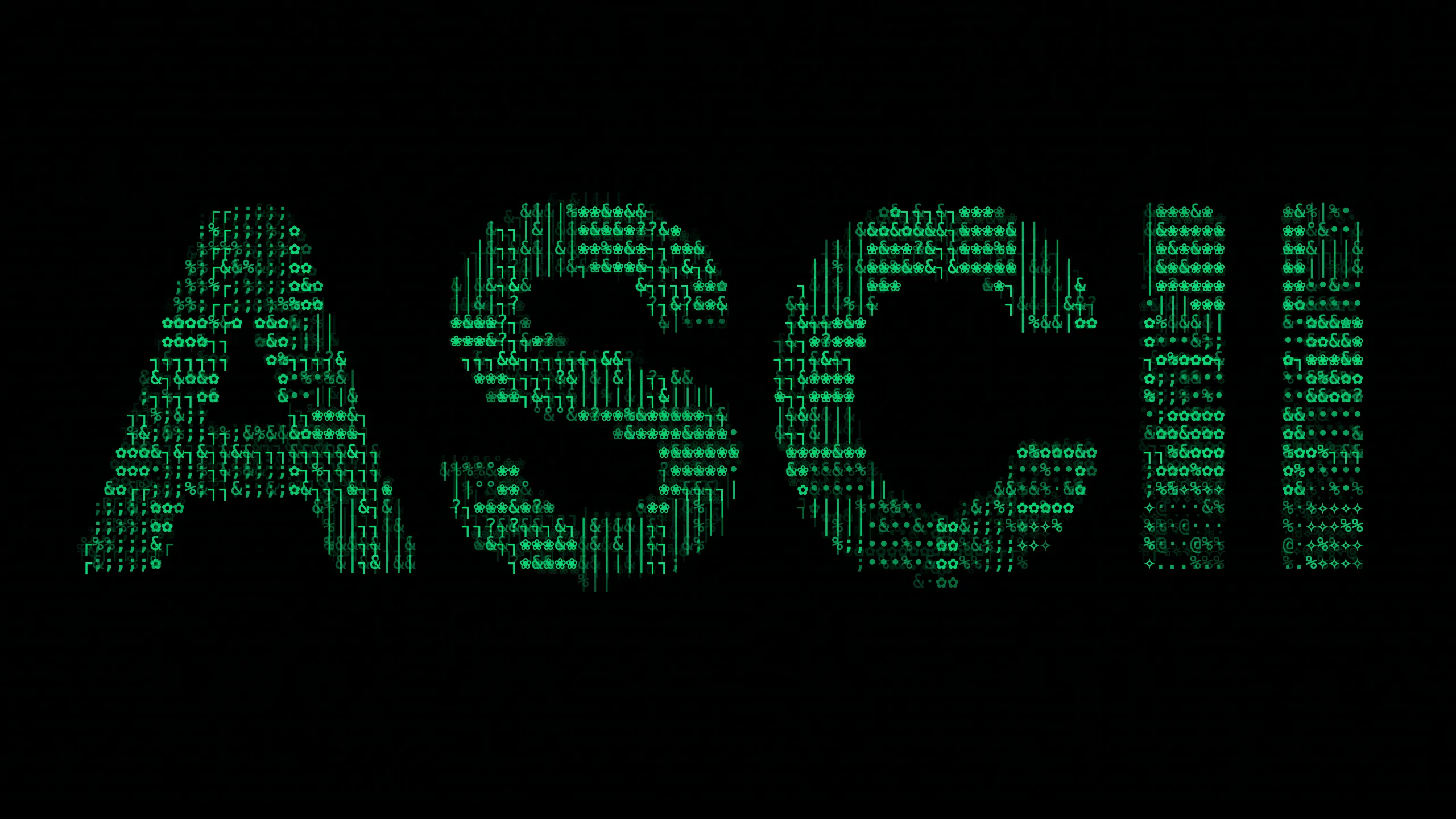 The word ASCII set in bold type as a mask, with the Digital Forest look showing through the letterforms