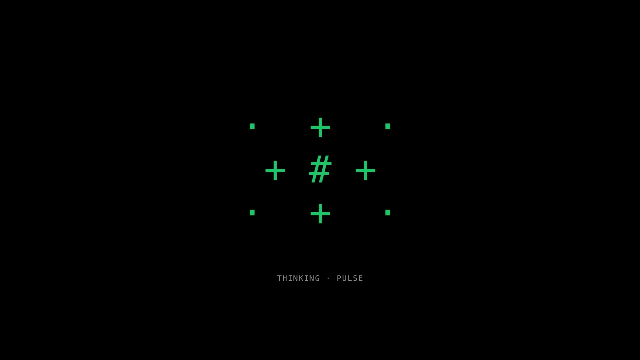 Animated ASCII reply lifecycle cycling through thinking, searching, generating, and complete