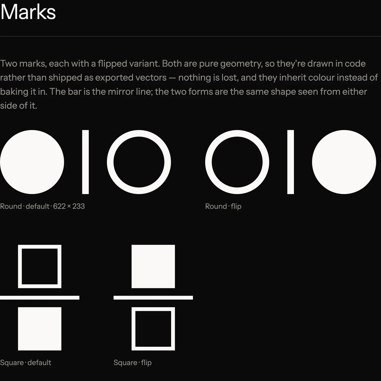 Design system: the marks, round and square, and the wordmark