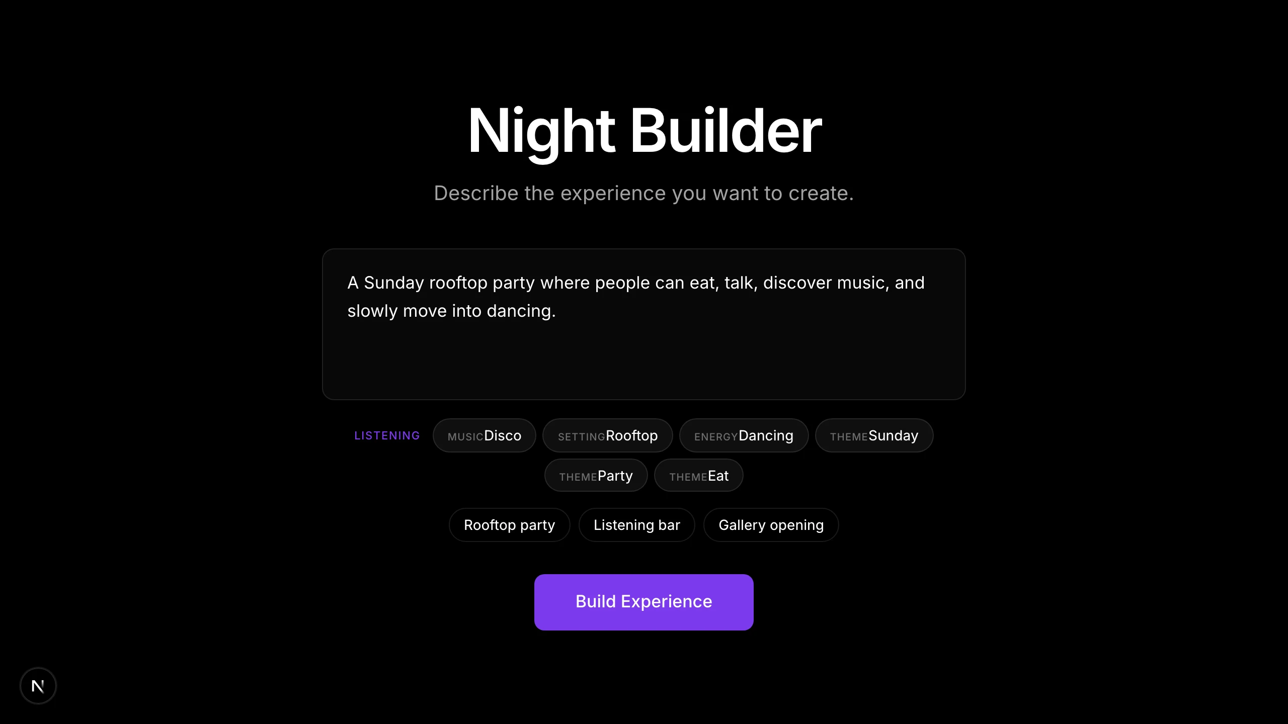 Night Builder AI state: Listening